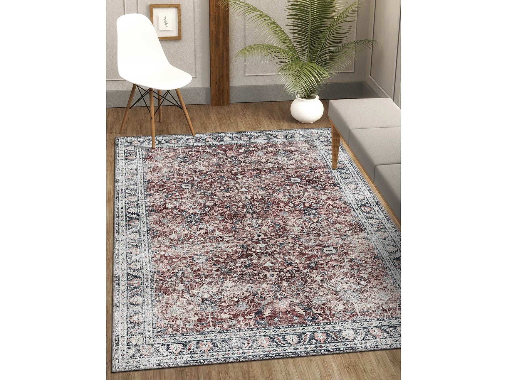 Rain Persian Red Distressed Vintage Non-Slip Indoor Area Rug / 5'x7 - Ornate Home