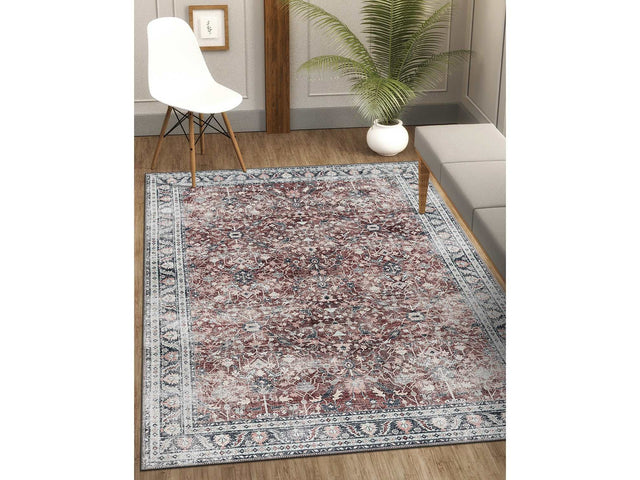 Rain Persian Red Distressed Vintage Non-Slip Indoor Area Rug / 5'x7 - Ornate Home