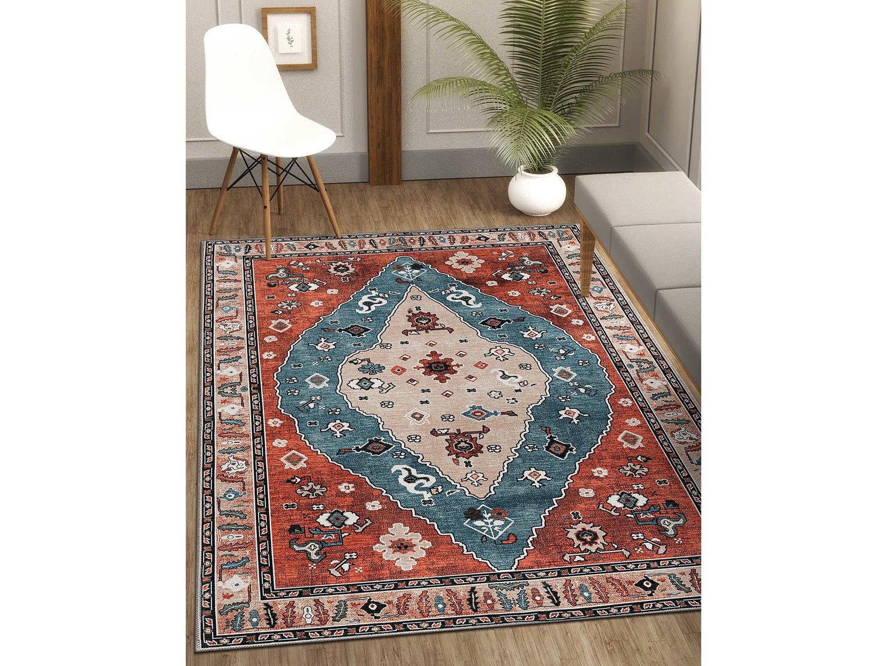 Rain Persian Red Vintage Non-Slip Indoor Area Rug / 5'x7 - Ornate Home