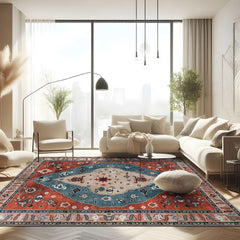 Rain Persian Red Vintage Non-Slip Indoor Area Rug / 5'x7 - Ornate Home