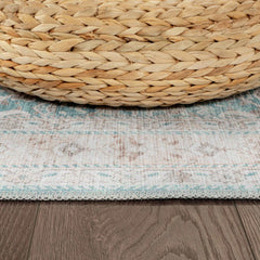 Rain Persian Teal Distressed Vintage Non-Slip Indoor Area Rug / 5'x7 - Ornate Home