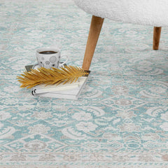 Rain Persian Teal Distressed Vintage Non-Slip Indoor Area Rug / 5'x7 - Ornate Home