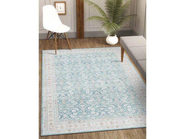 Rain Persian Teal Distressed Vintage Non-Slip Indoor Area Rug / 5'x7 - Ornate Home
