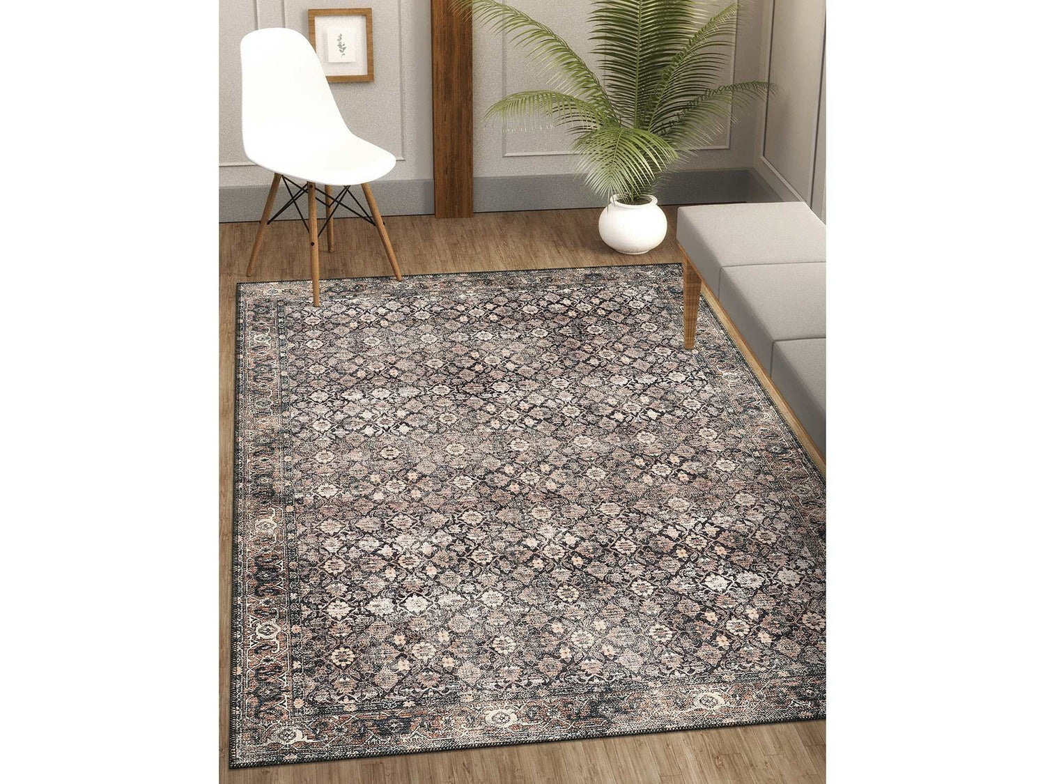 Rain Persian Wood Distressed Vintage Non-Slip Indoor Area Rug / 5'x7 - Ornate Home