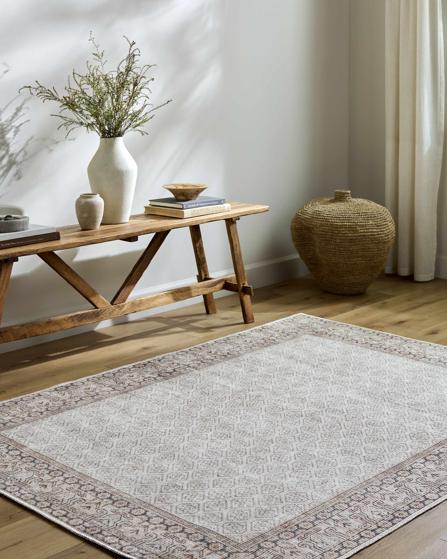 Rainier Cottage Border Beige Washable Rug | Our PNW Home X Livabliss - Ornate Home