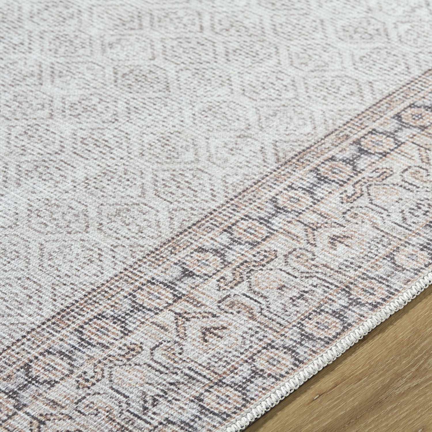 Rainier Cottage Border Beige Washable Rug | Our PNW Home X Livabliss - Ornate Home