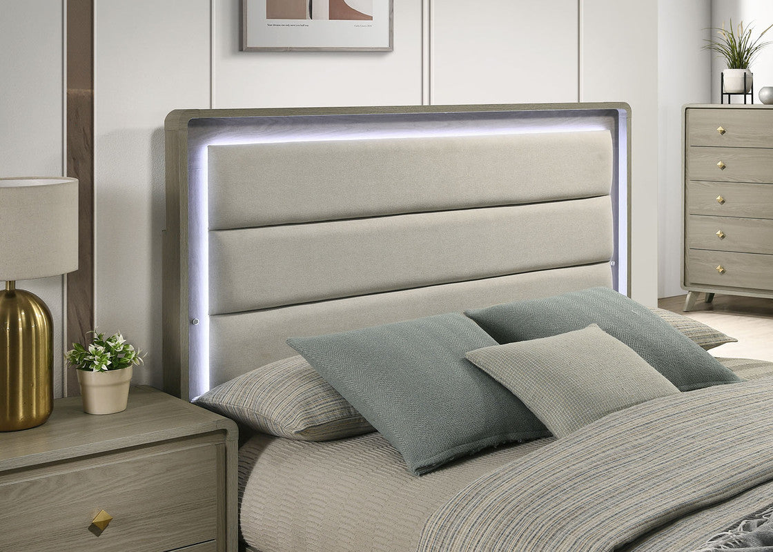 Rainier Gray Upholstered Panel Headboard Queen Bed - Ornate Home
