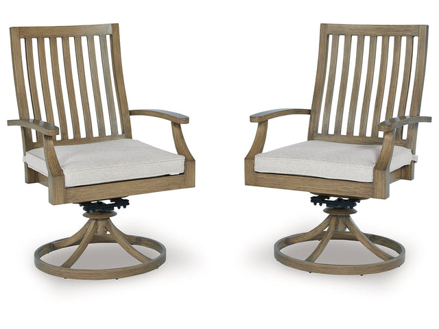 Rainier Ranch Brown/Beige Outdoor Swivel Chair with Cushion (Set of 2) - Ornate Home