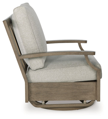 Rainier Ranch Brown/Beige Outdoor Swivel Glider Chair with Cushion - Ornate Home