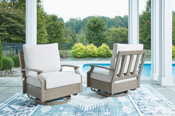 Rainier Ranch Brown/Beige Outdoor Swivel Glider Chair with Cushion - Ornate Home