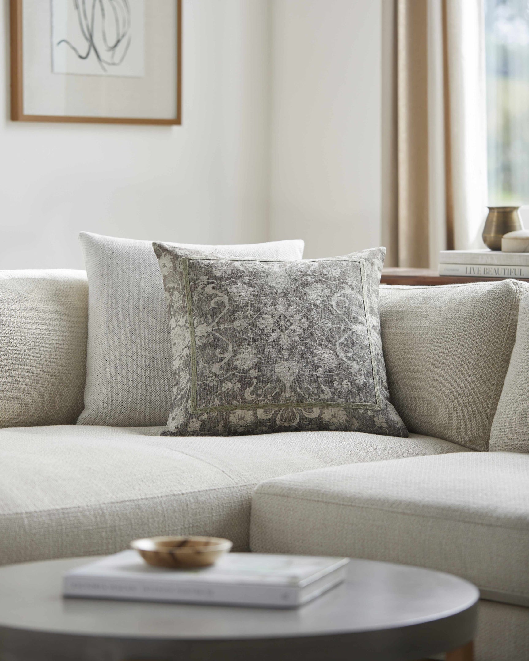 Raith Beige Ornamental Square Accent Pillow - Ornate Home