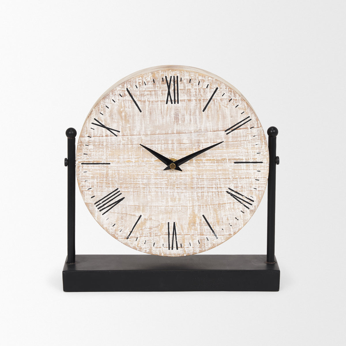 Raja Matte Black Metal with Wood Table Clock - Ornate Home