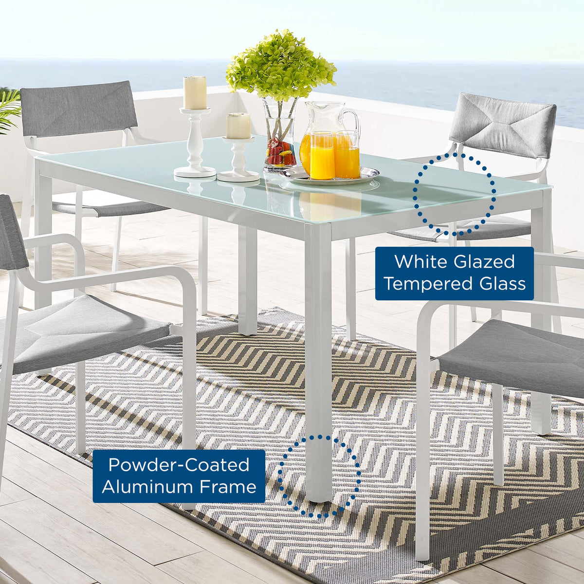 Raleigh White 59" Outdoor Patio Aluminum Dining Table - Ornate Home