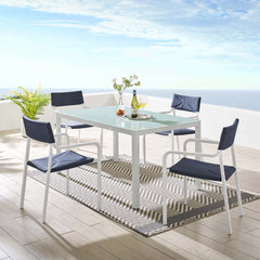 Raleigh White/Navy 5 Piece Outdoor Patio Aluminum Dining Set - Ornate Home