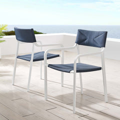 Raleigh White/Navy Outdoor Patio Aluminum Armchair (Set of 2) - Ornate Home
