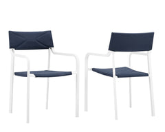 Raleigh White/Navy Outdoor Patio Aluminum Armchair (Set of 2) - Ornate Home