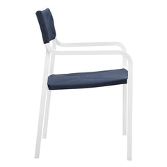 Raleigh White/Navy Outdoor Patio Aluminum Armchair (Set of 2) - Ornate Home