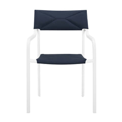 Raleigh White/Navy Outdoor Patio Aluminum Armchair (Set of 2) - Ornate Home