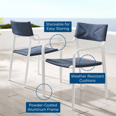 Raleigh White/Navy Outdoor Patio Aluminum Armchair (Set of 2) - Ornate Home