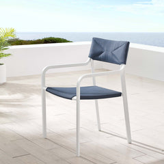 Raleigh White/Navy Stackable Outdoor Patio Aluminum Dining Armchair - Ornate Home