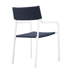 Raleigh White/Navy Stackable Outdoor Patio Aluminum Dining Armchair - Ornate Home