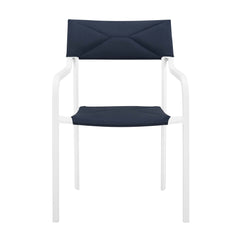 Raleigh White/Navy Stackable Outdoor Patio Aluminum Dining Armchair - Ornate Home