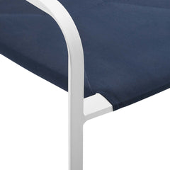 Raleigh White/Navy Stackable Outdoor Patio Aluminum Dining Armchair - Ornate Home
