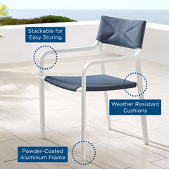 Raleigh White/Navy Stackable Outdoor Patio Aluminum Dining Armchair - Ornate Home