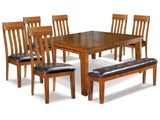 Ralene Medium Brown Dining Table and 6 Chairs and Bench (Online Special Price) - Ornate Home
