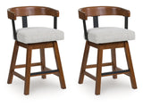 Ralene Medium Brown Upholstered Swivel Barstool (Set of 2) - Ornate Home