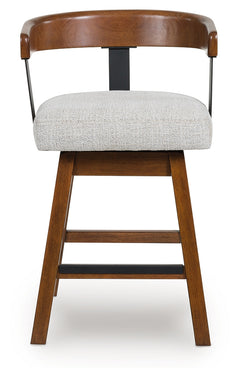 Ralene Medium Brown Upholstered Swivel Barstool (Set of 2) - Ornate Home