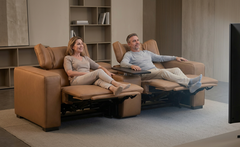 Rally Pro Caramel 3-Piece Dual Power Reclining Sofa with Console & Immersive Sound System - Ornate Home