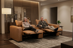 Rally Pro Caramel 3-Piece Dual Power Reclining Sofa with Console & Immersive Sound System - Ornate Home