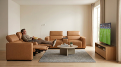 Rally Pro Caramel 3-Piece Dual Power Reclining Sofa with Console & Immersive Sound System - Ornate Home