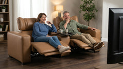 Rally Pro Caramel 3-Piece Dual Power Reclining Sofa with Console & Immersive Sound System - Ornate Home