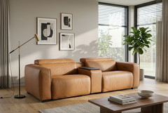 Rally Pro Caramel 3-Piece Dual Power Reclining Sofa with Console & Immersive Sound System - Ornate Home