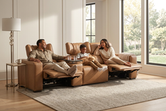 Rally Pro Caramel 4-Piece Dual Power Reclining Sofa with Console & Immersive Sound System - Ornate Home