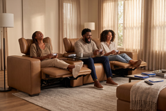 Rally Pro Caramel 4-Piece Triple Power Reclining Sofa with Console & Immersive Sound System - Ornate Home