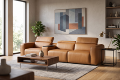 Rally Pro Caramel 4-Piece Triple Power Reclining Sofa with Console & Immersive Sound System - Ornate Home