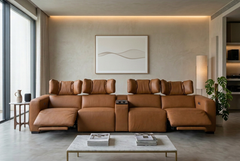 Rally Pro Caramel 5-Piece Dual Power Reclining Sofa with Console & Immersive Sound System - Ornate Home