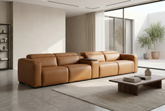 Rally Pro Caramel 5-Piece Dual Power Reclining Sofa with Console & Immersive Sound System - Ornate Home
