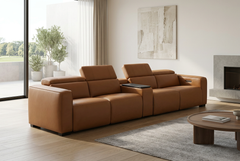 Rally Pro Caramel 5-Piece Dual Power Reclining Sofa with Console & Immersive Sound System - Ornate Home