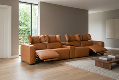 Rally Pro Caramel 5-Piece Dual Power Reclining Sofa with Console & Immersive Sound System - Ornate Home