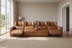 Rally Pro Caramel 5-Piece Dual Power Reclining Sofa with Console & Immersive Sound System - Ornate Home