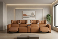 Rally Pro Caramel 5-Piece Dual Power Reclining Sofa with Console & Immersive Sound System - Ornate Home