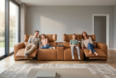 Rally Pro Caramel 5-Piece Dual Power Reclining Sofa with Console & Immersive Sound System - Ornate Home