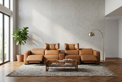 Rally Pro Caramel 5-Piece Dual Power Reclining Sofa with Console & Immersive Sound System - Ornate Home