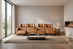 Rally Pro Caramel 5-Piece Dual Power Reclining Sofa with Console & Immersive Sound System - Ornate Home