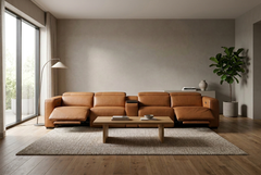 Rally Pro Caramel 5-Piece Dual Power Reclining Sofa with Console & Immersive Sound System - Ornate Home