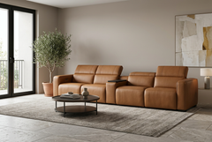 Rally Pro Caramel 5-Piece Dual Power Reclining Sofa with Console & Immersive Sound System - Ornate Home